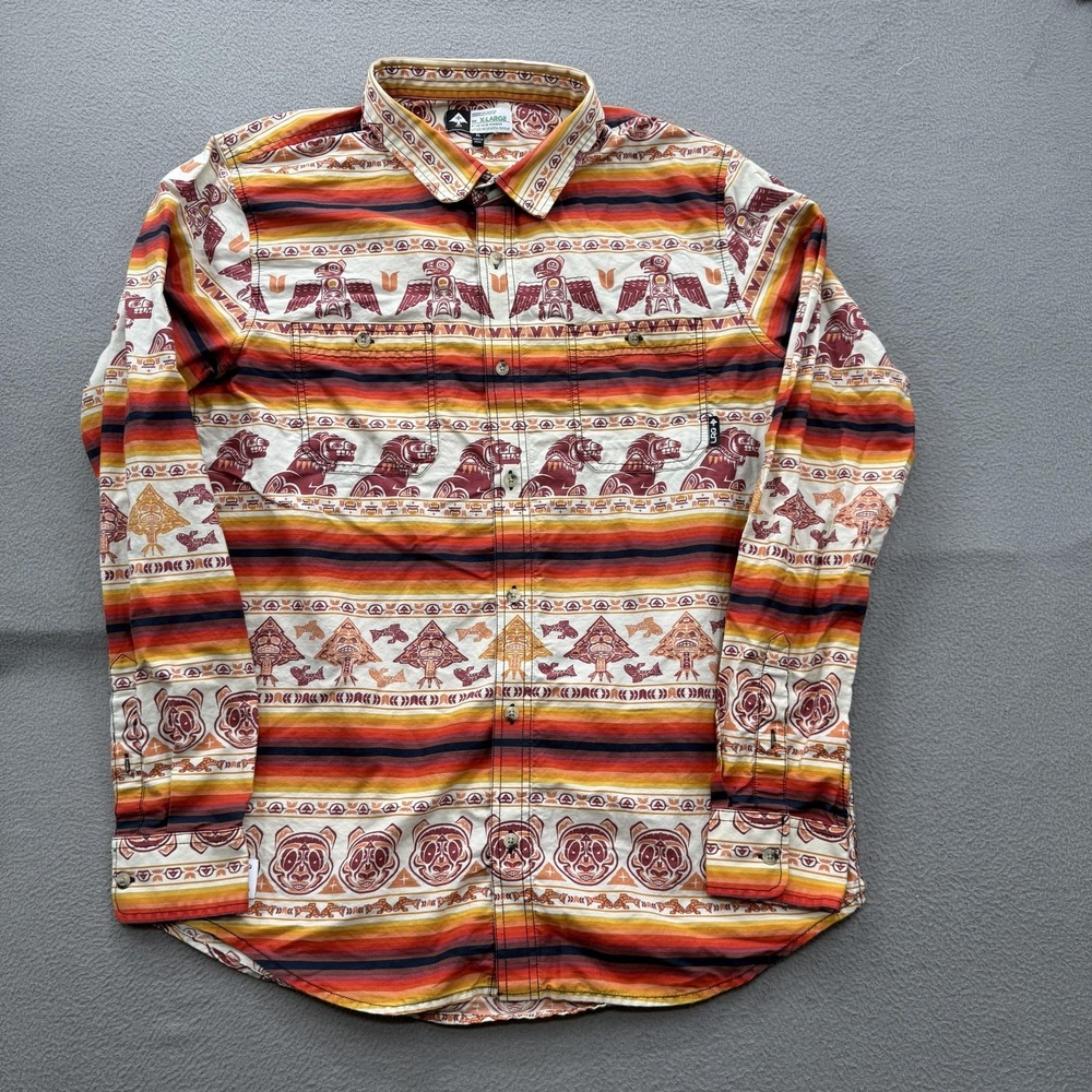 LRG Shirt Mens XL Multicolor Tribal Animal Print Long Sleeve Button Up Striped